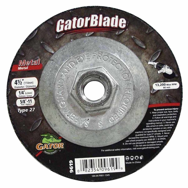 Gator Gator 4-1/2 in. D X 5/8-11 in. Metal Grinding Wheel 9619 - main